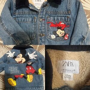 Zara *RARE* Mickey Denim Jacket, Fleece lined 9-12m, unisex, Disney